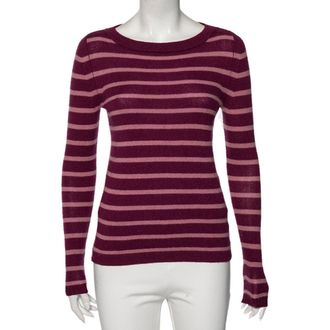 Max Mara Striped Purple Cashmere Round Neck Sweater