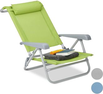 Relaxdays Relaxdays - Folding Deck Chair, Neck Cushion, Bottle Opener, Adjustable Armrests, 120 kg, Textilene Fabric, Green