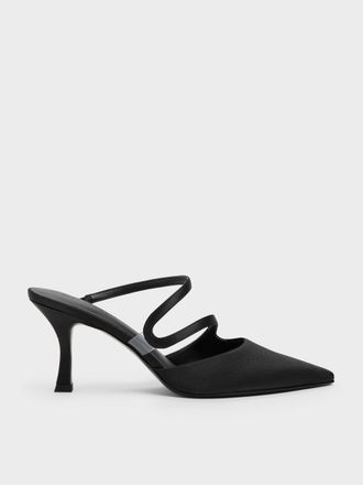 Charles & Keith Arden Satin Pointed Wavy Heeled Mules