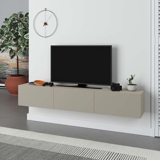 Decortie Francy Wall Mounted Floating TV Unit 180cm for 55 Inch TVs in Beige | Size: 2 Pack