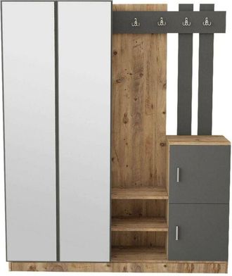 Dmora Dmora - Mobile da ingresso Borealis, Entratina appendiabiti, Composizione per atrio, Consolle portaoggetti multifunzione, 147x38h180 cm, Quercia e