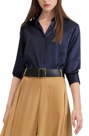 LilySilk Womens The SOS Shirt in Navy Blue at Nordstrom, Size Small