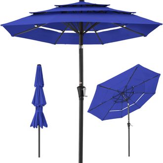 Best Choice Products 10ft 3-Tier Patio Umbrella, Market Sun Shade w/ Tilt Adjustment, Easy Crank - Resort Blue