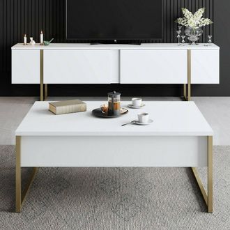 Dmora Set Mobili Da Soggiorno Mornasco, Modulabile, Apertura A Ribalta, 2 Vani, Bianco