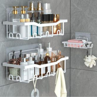 OEM Etagere Salle De Bain Sans Percage - Adhesif 27 Cm - Pour Douche Cuisine Atelier - Lot De 3 Blanc