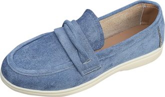 Generic Womens Loafers Wide Width Casual Pumps Shoes Solid Color Retro Breathable Comfortable Classic Slip On Flat Shoes Walking Shopping Blue