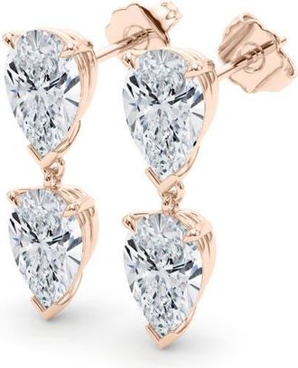HauteCarat Lab Grown Diamond Twin Pear Cut Drop Earrings in 18K Rose Gold at Nordstrom