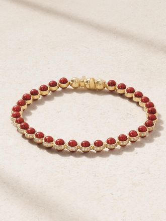 L'atelier Nawbar Bracciale Tennis In Oro 18 Carati Con Smalto E Diamanti The Atom - Bordeaux