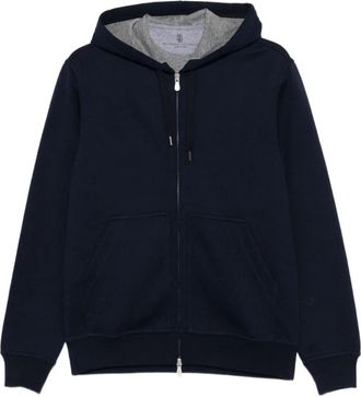 Brunello Cucinelli Double Cloth Sweatshirt - Heren - Vesten met rits - Blauw - XL - Katoen - Hoodies & sweatvesten