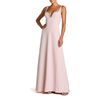 Mac Duggal Petite Crepe A Line Gown With Rhinestone Trim in Dusty Rose at Nordstrom, Size 10P