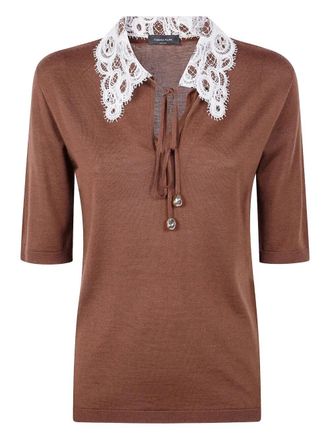 Fabiana Filippi Polo With Lace Collar And Pepita Detail