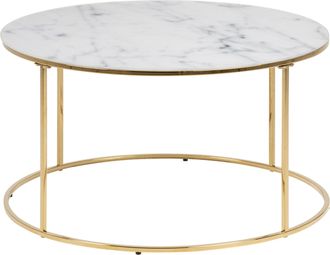 Furniture To Go Bolton -A1 Round Coffee Table with White Crystal Clear Marble Glass Top & Gold Base