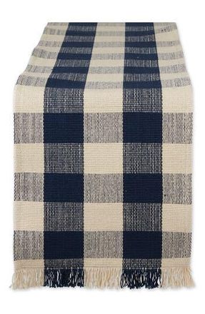 Design Imports Checkered Fringe Cotton Table Runner in Blue at Nordstrom Rack