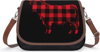 Generic Buffalo Plaid Highland Cow Crossbody Bags for Women Shoulder Messenger Bag Purse Handbags