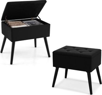 Costway Sgabello Contenitore, Pouf Sgabello Ottoman, Poggiapiedi Moderno da Trucco, con Gambe in Legno Massello & Seduta Imbottita, Portata 150 kg