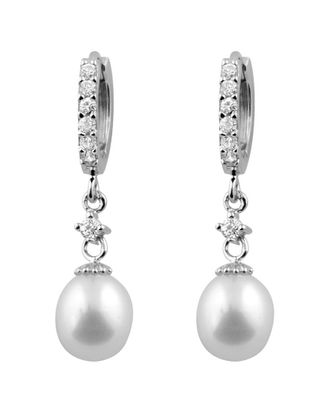 Splendid Pearls Silver 7-7.5Mm Freshwater Pearl & Cz Drop Earrings