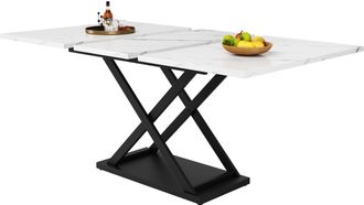STILVORA Mesa De Comedor Para 6-8 Personas Extensible Con Patas Cruzadas En Mdf Y Metal 120-160&times;80&times;75 Cm Blanco Negro