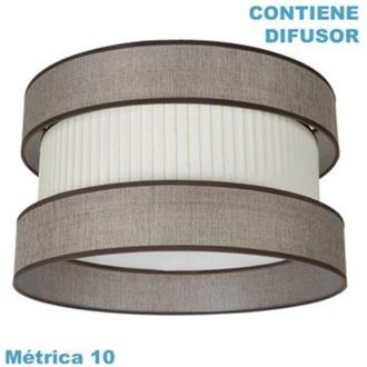 Fabrilamp Pantalla De Techo Home Suspendida Con Difusor Incluido M10 Ip20 &Oslash;60x25cm En Tejido Marr&oacute;n Y Beige, Multicolor, Talla Unica - Fabrilamp