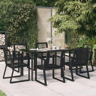 vidaXL Juego De Comedor Para Jard&iacute;n 7 Piezas Rat&aacute;n Pvc Negro Vidaxl