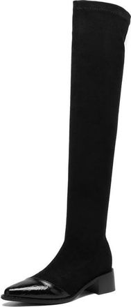 Generic Womens Over The Knee Suede Boots Pointed Toe Block Heels Patent Leather Toe Cap Fashionable Side Zipper Comfortable Anti Slip Durable Evening Party Da