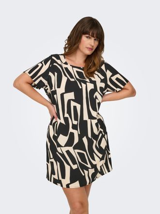 Only Carmakoma Sommerkleid ONLY CARMAKOMA CARLUX SS TUNIC DRESS WVN NOOS, Damen, Gr. 42, N-Gr, schwarz (schwarz aop:vendome geo), Web, Obermaterial: 97% Polyester, 3