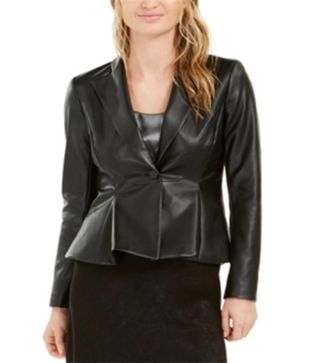 Bar III Womens Faux Leather Peplum Jacket Black Size 6