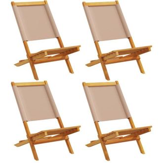 vidaXL Vidaxl - Sillas De Jard&iacute;n Plegables 4 Uds Madera Maciza Y Tela Taupe