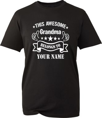 Generic Personalised This Awesome Grandma Belongs to Your Name T-Shirt Birthday Gift Your Custom Name Unisex Tee Top (Black, M)