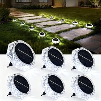 OEM Juego De 6 Luces Solares De Suelo, 8 Luces Solares Led Para Jard&iacute;n, Para Uso Exterior, Resistentes Al Agua Ip65, Focos Solares Duraderos Para Caminos,