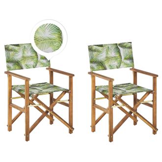 Beliani Conjunto De 2 Sillas De Jard&iacute;n De Madera De Acacia Clara Blanco Verde Claro Hojas Plegable Cine