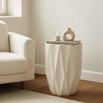 Dmora Mesa De Sal&oacute;n Gala, Apta Para Interior/exterior Efecto Piedra, Forma Estrella, Color Blanco, 46x60x46h Cm Blanco Crema