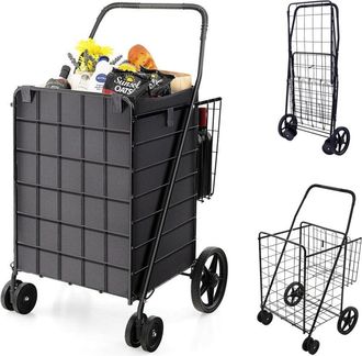 Costway Costway Carrito De Compras Con Forro Oxford, 102 L, Carro De La Compra Plegable De Metal, Carrito Port&aacute;til Para Supermercado/lavander&iacute;a Con 4 Ruedas, 