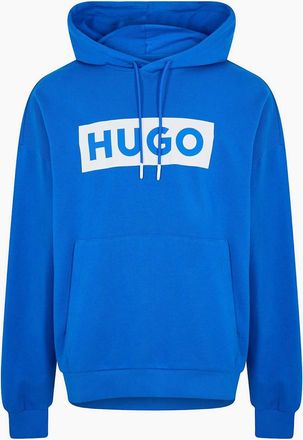 HUGO BOSS Mens Box Print Hooded Neck Long Sleeve Polo Shirt - Navy - Size: 38