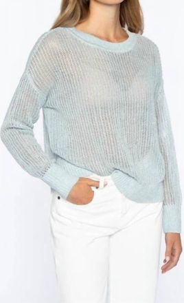 Kinross Cashmere Open Texture Lurex Crew Sweater In Crystal