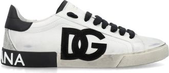 Dolce & Gabbana White Logo Leather Sneakers