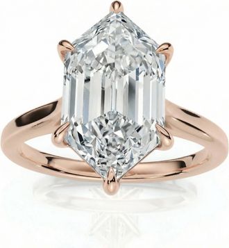 Pompeii3 Certified 3Ct Vireo Elongated Hexagon Diamond Engagement Ring 14k Gold Lab Grown