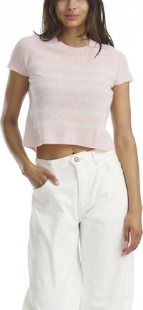 Splendid Emerson Stripe Short Sleeve Sweater In Rose Petal / Shell