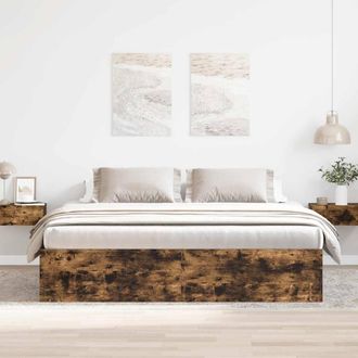 Berkfield Home Modern Bed Frame Smoked Oak 200x200 cm in Brown