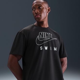 Nike Mens Swim Swoosh Hydroguard Short-Sleeve Top in Black | NESSF524-001