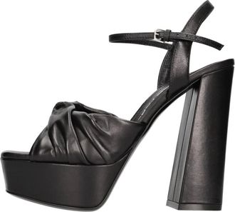 Sergio Rossi Sandalen - Dames - Sandalen met hakken - Zwart - 38 1/2 EU - Leer - Schoenen