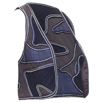 3.1 Phillip Lim blue silver dome studded silk lined patchwork vest US4 S