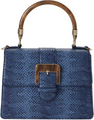 Brahmin Small Hallie Snakeskin Embossed Leather Top Handle Bag in Navy at Nordstrom