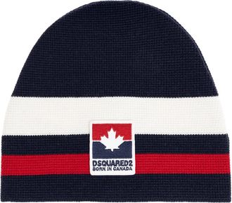 Dsquared2 Maple Leaf Gebreide Muts - Heren - Hoeden - Blauw - ONE Size - Wol - Accessoires