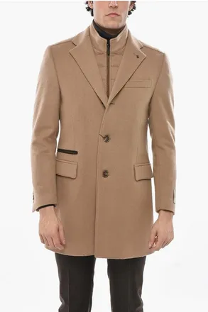 Corneliani CC COLLECTION Solid Color Virgin Wool Coat with Removable Ch size 56