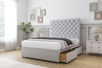 Sloomy Mayfair Plush Divan Set 2 Drawers-26 Headboard in Silver | Size: King