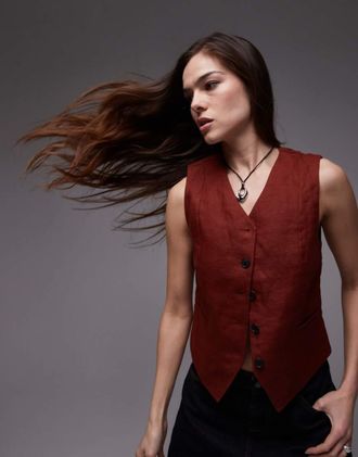 & Other Stories fitted linen vest in rust red