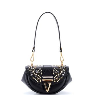 Versace Virtus Convertible Flap Shoulder Bag Embellished Leather Small