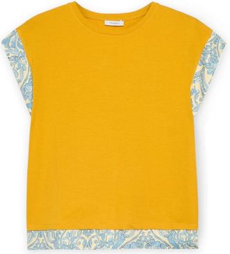 Motivi T-shirt met bedrukte afwerkingen - Dames - T-shirts - Geel - XS - Katoen - Tops