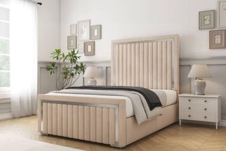 Comfort Beds Boston Chrome Naples Bed Frame - 50 Upholstered Headboard in Light Sand | Size: Single
