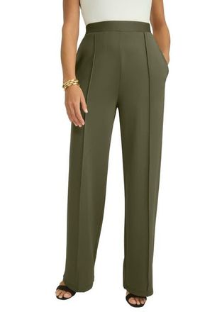 Jessica London PerfectEase Wide Leg Pant in Dark Olive Green at Nordstrom, Size Small